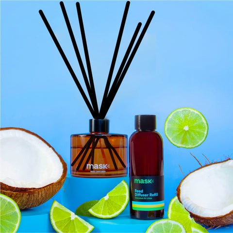 Amber Reed Diffuser Set with 1x Refill, 1x glass bottle & fibre reed sticks